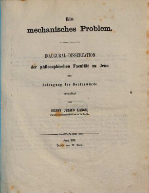 Ein mechanisches Problem : Inaugural-Dissertation