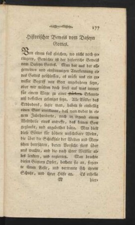 Historischer Beweis vom Daseyn Gottes.