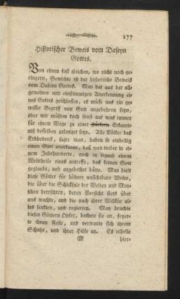 Historischer Beweis vom Daseyn Gottes.