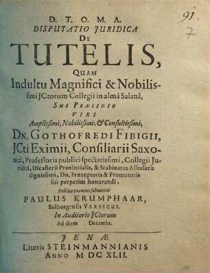 Disputatio Iuridica De Tutelis