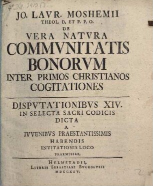 De vera natura communitatis bonorum inter primos Christianos cogitationes