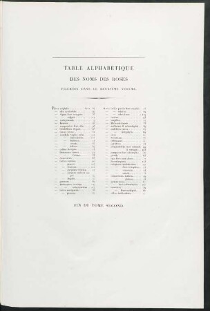 Table alphabétique des noms des roses