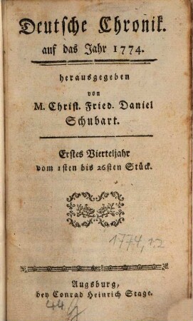 Deutsche Chronik : aufs Jahr .... 1774,1/2, 1774,1/2