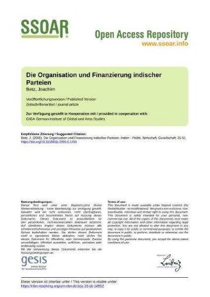 Die Organisation und Finanzierung indischer Parteien