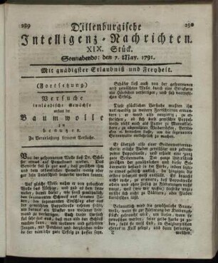 XIX. Stück. Sonnabends: den 7. May. 1791.