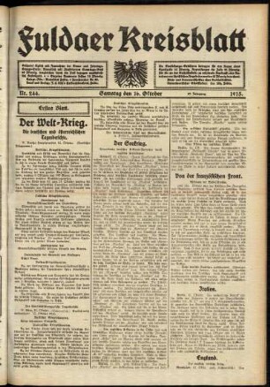 Erste Ausgabe vom Samstag, den 16. Oktober 1915.