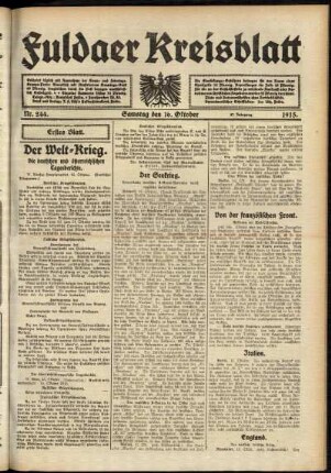 Erste Ausgabe vom Samstag, den 16. Oktober 1915.