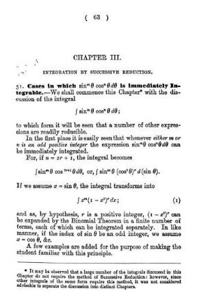 Chapter III. Integration by Successive Reduction.