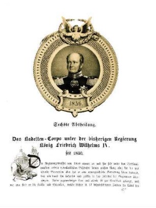 Sechste Abtheilung. Das Kadetten-Corps unter der bisherigen Regierung Friedrich Wilhelm IV. seit 1840