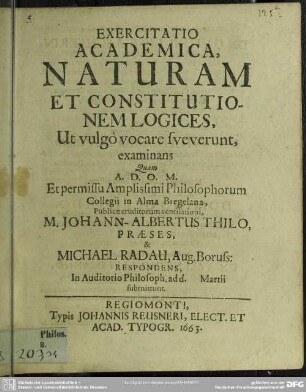 Exercitatio de natura et constitutione Logices