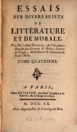 Essais Sur Divers Sujets De Litterature Et De Morale, 4