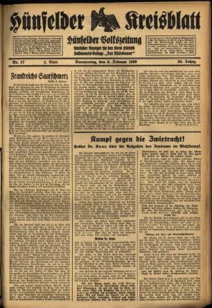 Zweite Ausgabe vom Donnerstag, den 09. Februar 1933.