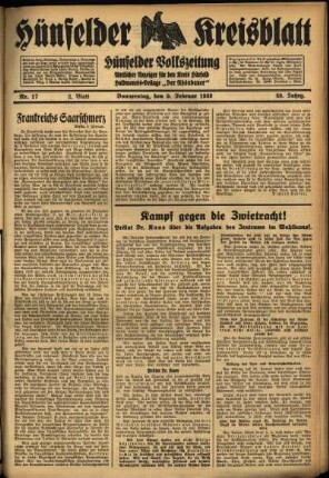 Zweite Ausgabe vom Donnerstag, den 09. Februar 1933.