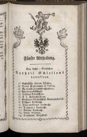 Fünfte Abtheilung. Den kaiser-königlichen Antheil Schlesiens betreffend
