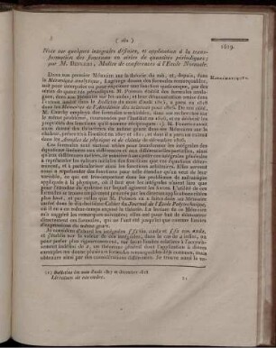 Note sur quelques intégrales définies, et application à la transformation des fonctions en séries de quantites périodiques;