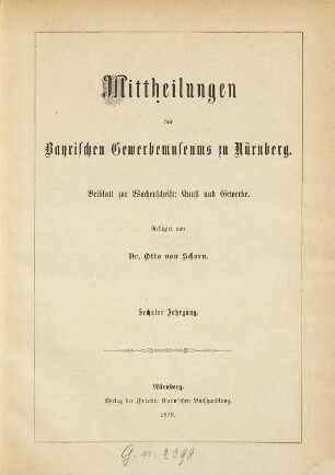 Mittheilungen des Bayrischen Gewerbemuseums zu Nürnberg. 6, 6. 1879