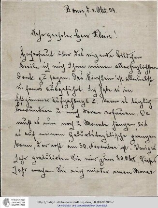 Brief vom 01.10.1904