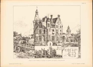 Landhaus, Norwegen: Perspektivische Ansichten, Grundrisse (aus: Architekt. Rundschau, hrsg.v. Eisenlohr & Weigle, 1894)