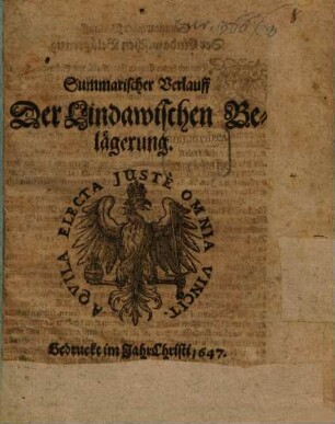 Summarischer Verlauff der Lindawischen Belägerung