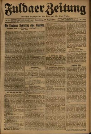 Erste Ausgabe vom Donnerstag, den 17. August 1922.