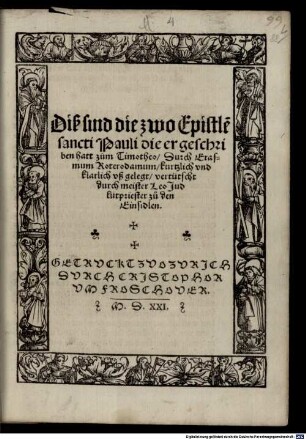 Paraphrases zu tütsch Die Epistlen sancti Pauli : I Zu den Ephesiern. I Zu den Philippensern. I Zun Collossenseren. II Zu den Thessalonicenseren. II Zum Timotheo. I Zum Titto. I Zum Philemon, [5]. Diß sind die zwo Epistle[n] sancti Pauli die er geschriben hatt zum Timotheo