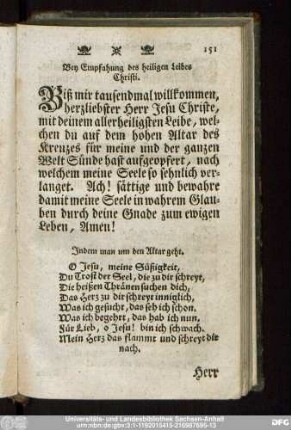 Bey Empfahung des heiligen Leibes Christi.