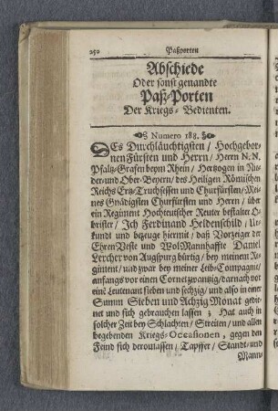 Abschiede Oder sonst genandte Paß-Porten Der Kriegs-Bedienten.