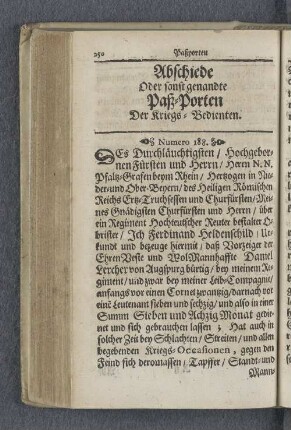 Abschiede Oder sonst genandte Paß-Porten Der Kriegs-Bedienten.