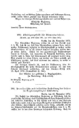 Kündigungsfrist für Elementarlehrer : [IV. Seminarien, Bildung der Lehrer und deren persönliche Verhältnisse]