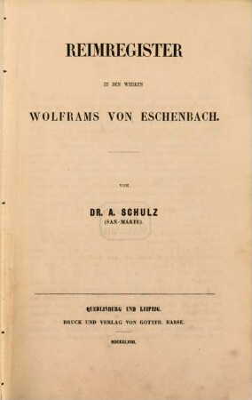 Reimregister zu den Werken Wolframs von Eschenbach