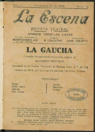 La gaucha : comedia de costumbres en unacto, original