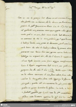 [Faszikel 15: Abschrift eines Briefes des Capitano General da Mar Andrea Corner, vermutlich an den Dogen und den venezianischen Senat]
