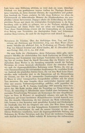 367-368 [Rezension] Novatianus Presbyter Romanus, De trinitate