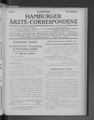 Wissenschaftliche Abende im Allg. Krankenhause Eppendorf 1917.
