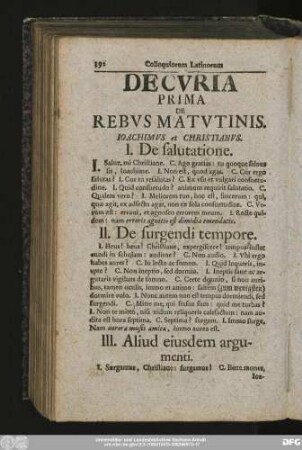 Decuria Prima De Rebus Matutinis.