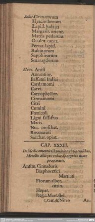 Cap. XXXIII. De Medicamentis Chymicis ex Mineralibus, Metallis aliisque rebus Spagyrico more praeparatis