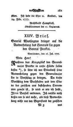 XXIV. Brief - General Wassington dringt auf die Auswechslung des Generals Lee