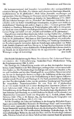 Krolzik, Udo :: Säkularisierung der Natur, Providentia-Dei-Lehre und Naturverständnis der Frühaufklärung : Neukirchen-Vluyn, Neukirchener Verlag des Erziehungsvereins, 1988