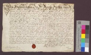 Präsentation des Johann Adam Schwartz auf die Pfarrei Wasenweiler.