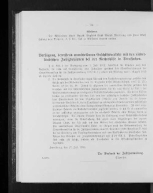Verfügung, betreffend unmittelbaren Geschäftsverkehr mit den niederländischen Justizbehörden bei der Rechtshilfe in Strafsachen