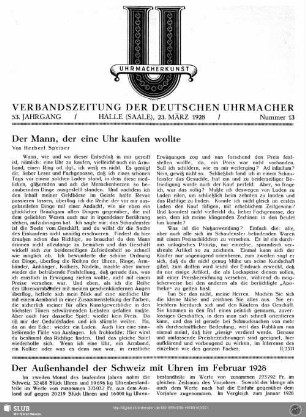 Der Außenhandel der Schweiz mit Uhren im Februar 1928