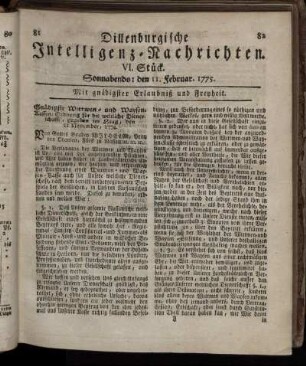 Sonnabends: den 11. Februar. 1775.