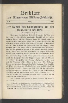 Beiblatt N° 2. März. 1912