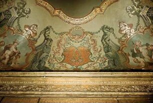 Decke mit Arabesken, dem brandenburgischen Adler und Allegorien auf Herkulestugenden in den vier Ecken