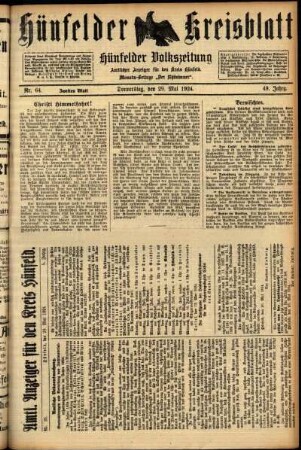 Zweite Ausgabe vom Donnerstag, den 29. Mai 1924.