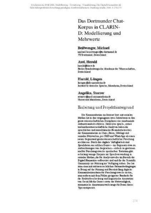 Das Dortmunder Chat-Korpus in CLARIN-D: Modellierung und Mehrwerte
