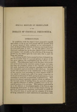 Special results of observation in the domain of cosmical phenomena. Introduktion.