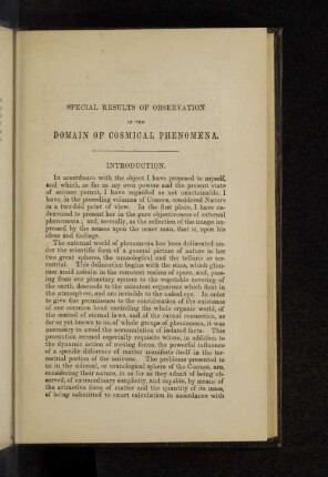 Special results of observation in the domain of cosmical phenomena. Introduktion.