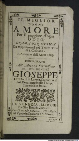 Il miglior d'ogni amore per il per il peggiore d'ogni odio