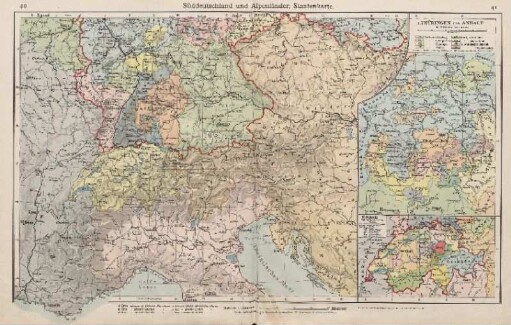 Süddeutschland und Alpenländer, Staatenkarte, Thüringen und Anhalt, Schweiz, Politische Übersicht